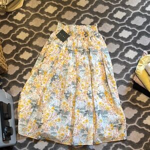 Blue and Yellow Maxi A-Line Skirt with Pleats